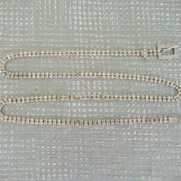 VTG Clear Crystal Rhinestone Slim Thin Belt, Silver tone metal Mint Sz XS/S - Picture 4 of 7